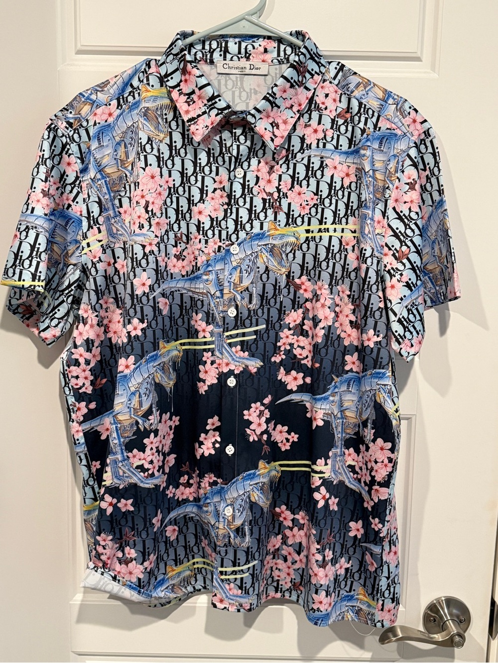 Men’s Christian Dior Viscose 
Shirt - Sorayama Metal Dinosaur Motif